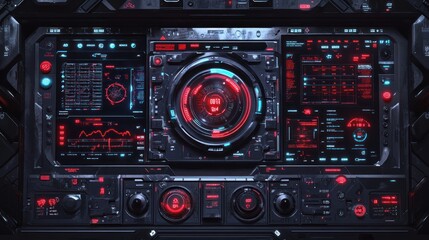 Obraz premium Technology digital style HUD interface cyberpunk holographic display panel interface Background wallpaper AI generated image