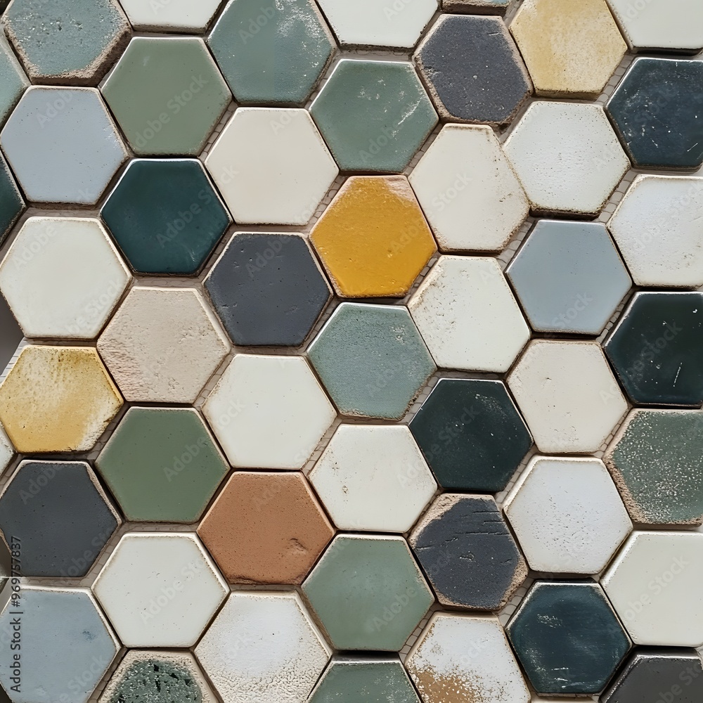 Poster 56. geometric tile design featuring interlocking hexagons in a modern color scheme