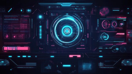 Technology digital style HUD interface cyberpunk holographic display panel interface Background wallpaper AI generated image