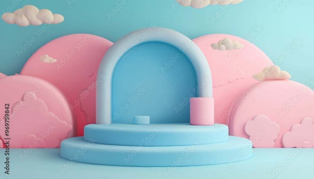 Poster abstract minimal stage for kids product display present background in 3d rendering, ideal for showca