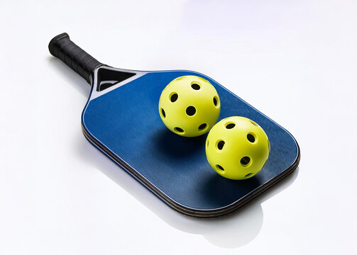 pickleball and pickleball paddle isolated on white backgrounds