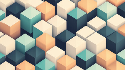 Obraz premium Isometric Cubes Pattern - geometric, abstract, 3D, cubes, blocks, colors, pattern, modern, shapes, design, digital, texture, background, symmetry, architecture, turquoise