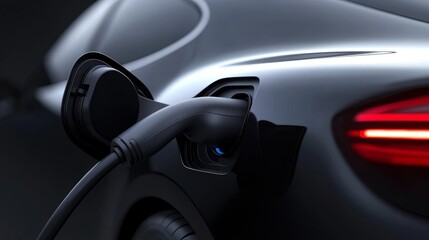 Obraz premium Close-up of an electric car being charged, emphasizing the modern technology and clean energy behind electric vehicles