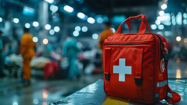 Emergency Care in a Conflict Zone: First Aid Kit Representing Critical Medical Support at an Emergency Camp