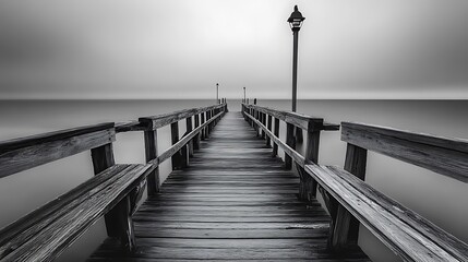 Wooden Pier Extending into a Misty Sea
