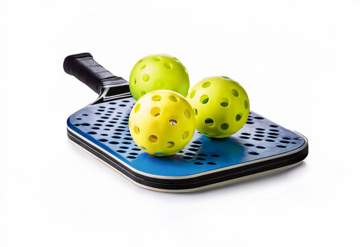 pickleball and pickleball paddle isolated on white backgrounds