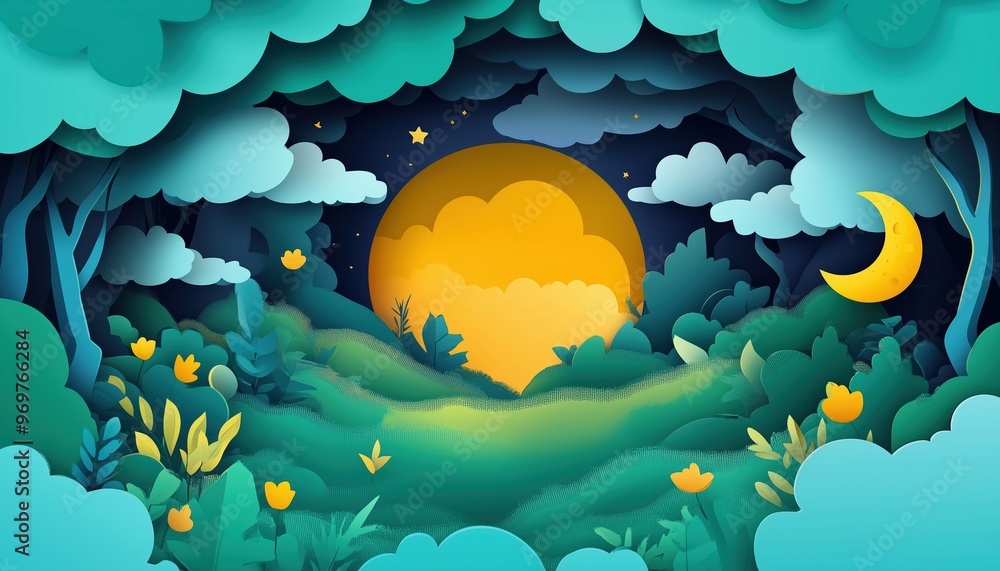 Poster paper cut style background with adorable design for a charming and delightful visual presentation. p