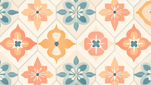 Peranakan Tile Pattern - pattern, tile, geometric, floral, design, colorful, seamless, vintage, ornament, retro, wallpaper, decor, abstract, symmetrical, Mediterranean