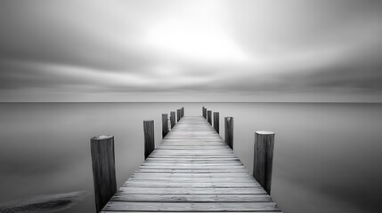 Longing for the Horizon: A Wooden Pier Extends into a Misty Sea