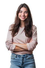 Fototapeta premium young woman in casual cloths smiling and having her arms crossed isolated on white or transparent png