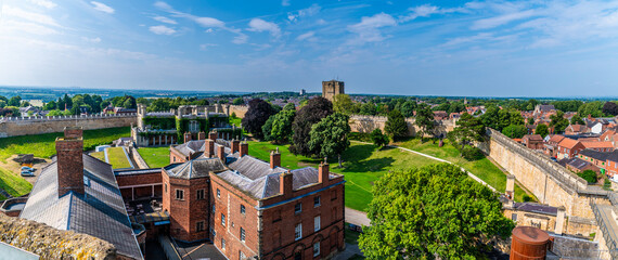 A view across the castle interior courtyard in Lincoln, Lincolnshire in summertime