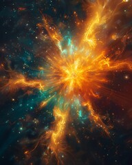 Fototapeta premium A breathtaking cosmic explosion showcasing vibrant colors and intricate patterns in a stunning interstellar landscape.