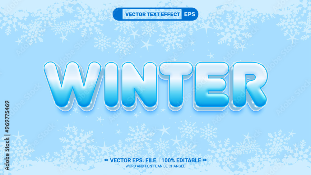 Poster winter cool style editable 3d vector text effect with snowflake background
