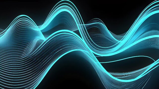 An abstract representation of flowing blue waves with light, showcasing motion and visual rhythm in a modern digital style
