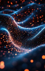 Quantum computing data visualization, with particles and data flowing