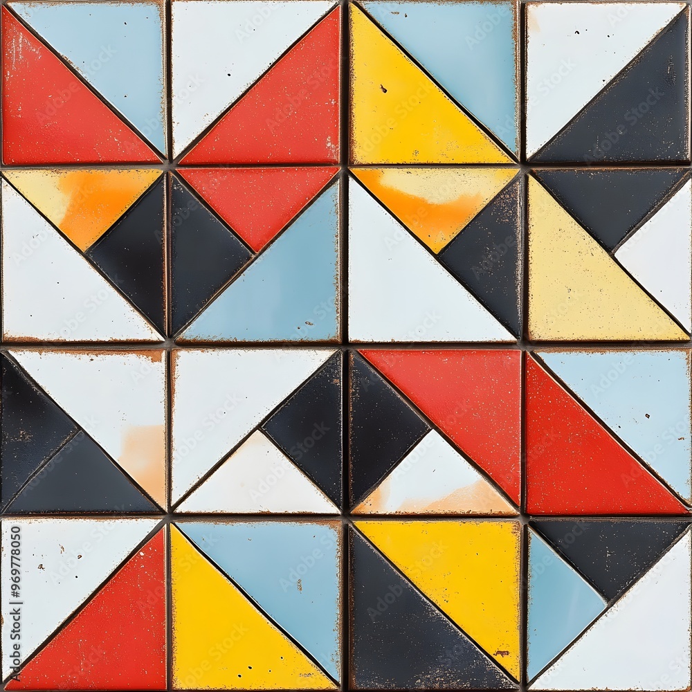 Poster 24. retro-inspired tile pattern with colorful triangles and chevrons