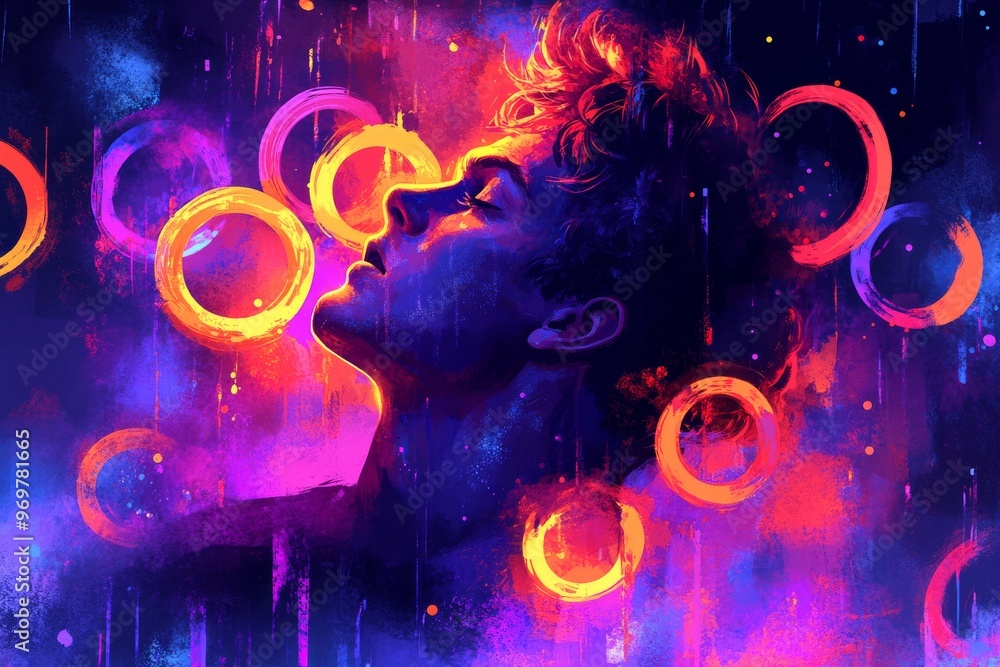 Poster deep cognition biofeedback thought process augmented mind and neural communication person with glowi