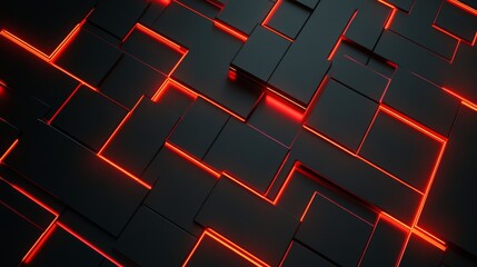 Abstract geometric background with glowing red lines