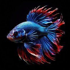Fototapeta premium A vibrant betta fish with flowing fins, showcasing intricate colors against a dark background.