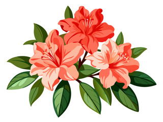 Obraz premium Vibrant Azalea Flower Illustration with Green Leaves - Detailed illustration of a vibrant azalea flower, surrounded by lush green leaves. Perfect for nature-themed artwork or botanical designs