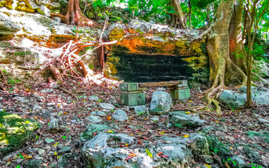 Xaman Ha Maya Ruins archeological site Playa del Carmen Mexico.