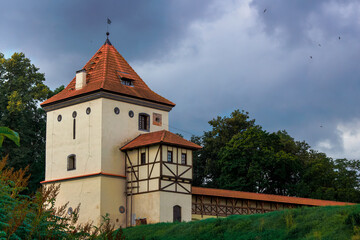 Lyubcha Castle on a small hill around the Neman River. Castles of Belarus and their architecture. Radivils.