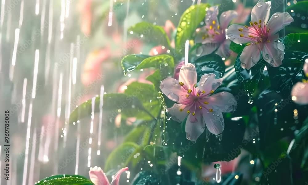 Canvas Prints Gentle spring rain nourishing blooming flowers, Video