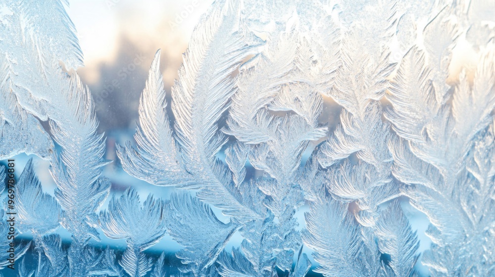 Poster delicate frost patterns on a window pane