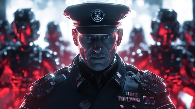 Military Officer in Uniform, Commanding Presence, Futuristic Army
