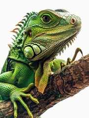 Fototapeta premium Bright and Colorful Green Lizard on Branch
