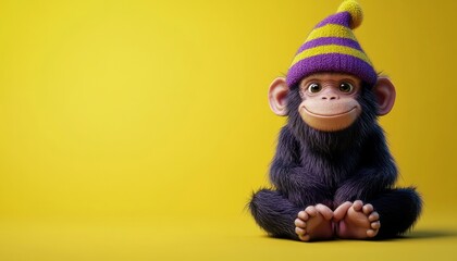Fototapeta premium Safari Animal Gnome with Cute Expression Sitting Against Yellow Background
