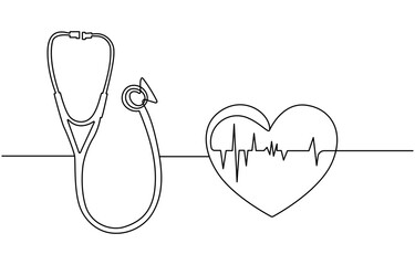 continuous single drawn one line stethoscope freehand drawn picture silhouette, doctors day Continuous one line art drawing of stethoscope vector art illustration