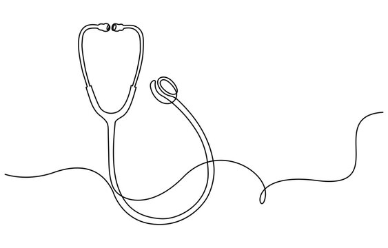 continuous single drawn one line stethoscope freehand drawn picture silhouette, doctors day Continuous one line art drawing of stethoscope vector art illustration
