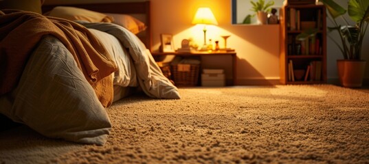 Cozy Bedroom Interior with Underfloor Heating Installation Beneath Thick Carpet for Enhanced Warmth and Comfort
