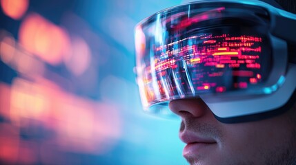A futuristic trading bot wearing augmented reality glasses and viewing financial data, virtual trading, augmented AI trading tools