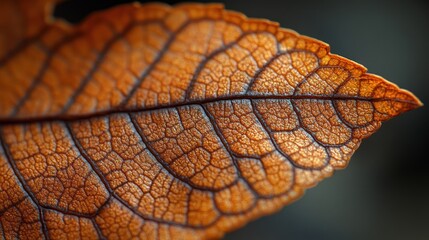 Obraz premium Close-up of a Brown Leaf's Delicate Veins and Texture