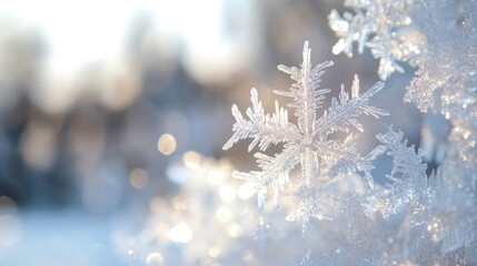 Close-up of a Delicate Snowflake with a Bokeh Background