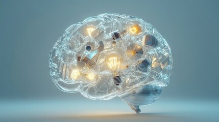 Glass brain with lightbulbs.