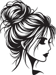 woman face with messy bun hair silhouette design vector art illustration