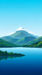 Serene Landscape Mobile Phone Wallpaper. Calm Lake, Lush Forests, and Rolling Hills.