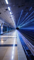 Futuristic High-Tech Train Station with Energy Efficient Lighting and Sleek Design