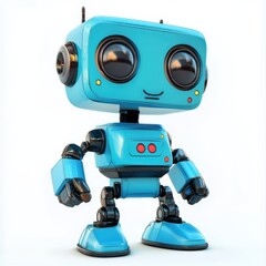 Colored cute and funny 3d robot modern style isolated on white background. Cartoon style character.
