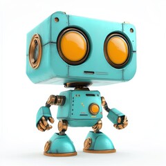 Colored cute and funny 3d robot modern style isolated on white background. Cartoon style character.
