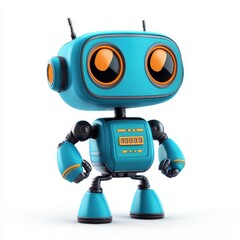 Colored cute and funny 3d robot modern style isolated on white background. Cartoon style character.
