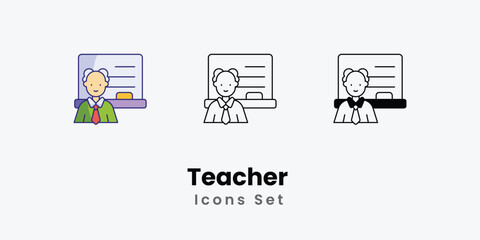 Teacher Icons thin line and glyph vector icon stock illustration