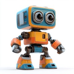 Colored cute and funny 3d robot modern style isolated on white background. Cartoon style character.
