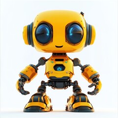 Fototapeta premium Colored cute and funny 3d robot modern style isolated on white background. Cartoon style character. 