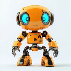 Colored cute and funny 3d robot modern style isolated on white background. Cartoon style character.
