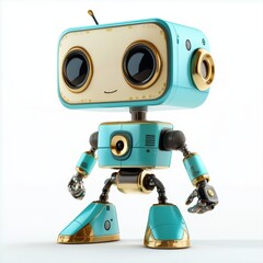 Colored cute and funny 3d robot modern style isolated on white background. Cartoon style character.

