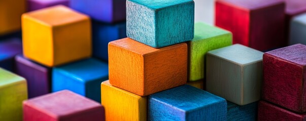 Obraz premium Colorful wooden blocks stacked in a random